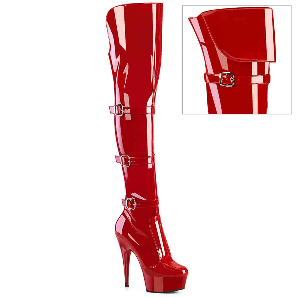Pleaser - DELIGHT-3018 Plattform Overknee Stiefel - Rot